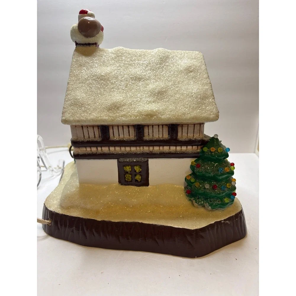 Vintage Lighted Ceramic Christmas House Santa Deer Snow‎ Chalet Decor